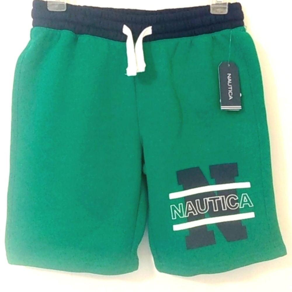 NAUTICA BOY'S GREEN BLUE ATHLETIC SHORTS BASKETBALL SHORTS SIZE MEDIUM 10/12 NWT